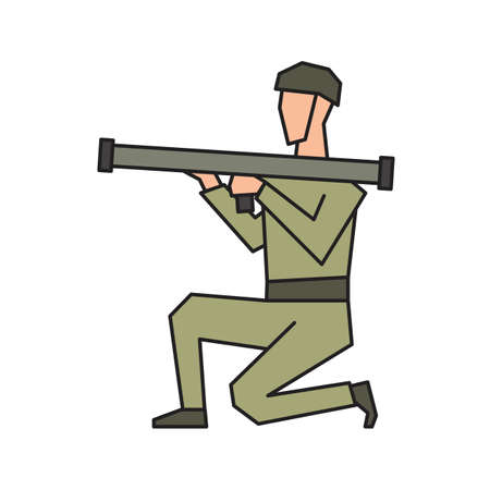 The soldier is on his knees with rocket launcherのイラスト素材