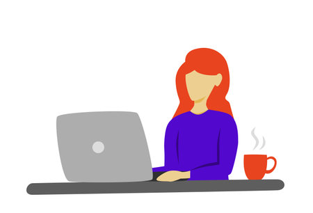 Woman work at laptop flat illustrationのイラスト素材