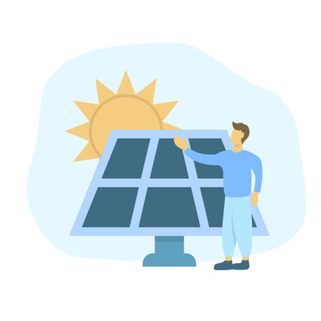 Man with solar panel and sunのイラスト素材