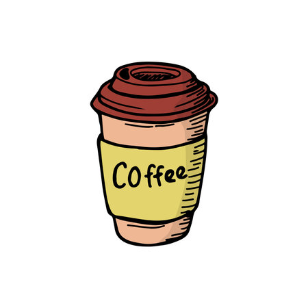 Cup of coffee hand draw color iconのイラスト素材