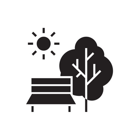 Public place with bench to sit black iconのイラスト素材
