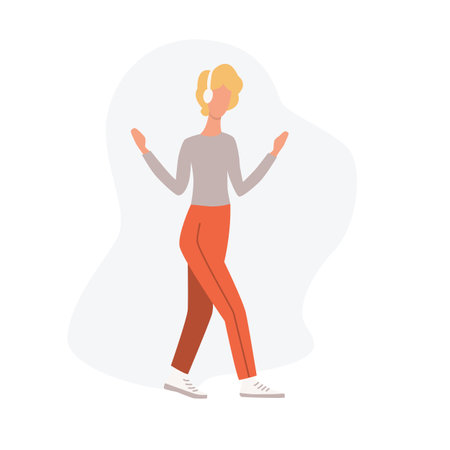 Dancing woman listening music with headphonesのイラスト素材