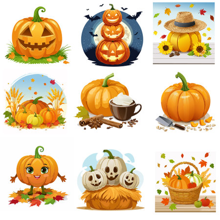 Halloween clipart pumpkin icons set. Cartoon illustration of halloween pumpkin icons for web.のイラスト素材