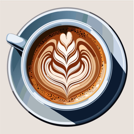 Cup of coffee clipart with latte art on the foam. Vector illustrationのイラスト素材