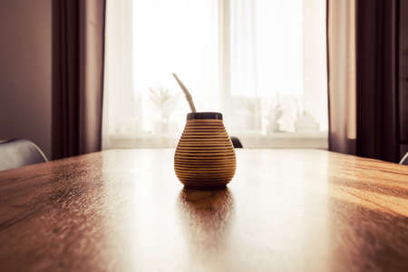 Yerba mate in ceramic matero, bombilla.の写真素材