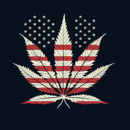 Cannabis leaf with American flag, vector illustration in retro styleの素材