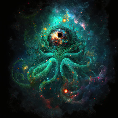 Octopus in outer space. Colorful fractal illustration for backgroundの素材