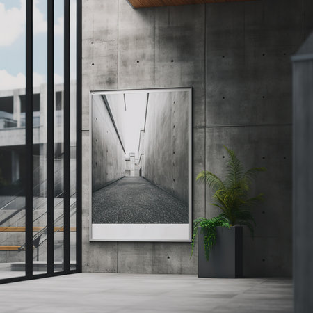 Minimalistic interior with concrete walls, concrete floor and green plants. 3d renderingの素材