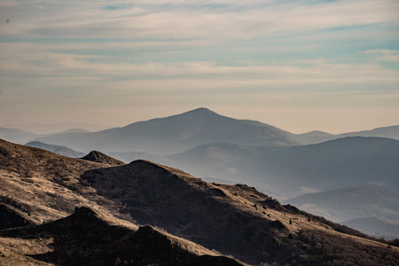 Mountain landscape. View of the mountains from the top of the mountain.の写真素材