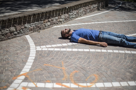 Unconscious guy after heart attack in the outdoorの写真素材