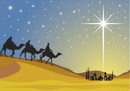 Classic three magic scene and shining star of Bethlehem.のイラスト素材