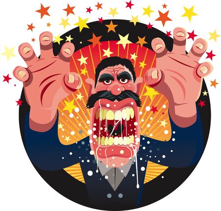 Furious angry man illustration. Label style.のイラスト素材