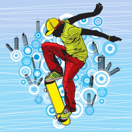 A teenager playing skateboard on streetのイラスト素材