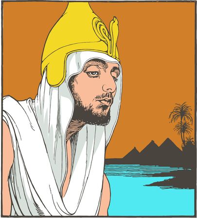 Young Moses near nile and pyramids. Line art illustration, vectorのイラスト素材
