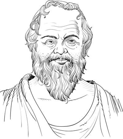 Socrates vector portrait with line art. Classical Greek (Athenian) philosopher.のイラスト素材