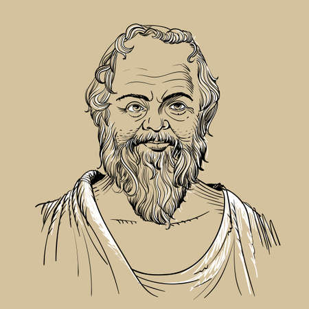 Socrates vector portrait with line art. Classical Greek (Athenian) philosopher.のイラスト素材