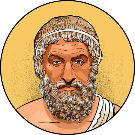 Sophocles, he was a tragic playwright of ancient Greece. Line art portrait, vector