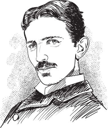 Nikola Tesla portrait. Nikola Tesla (1856 - 1943) was a Serbian-American inventor, electrical engineer, mechanical engineer, and futurist who is best known for his contributions to the design of the modern alternating current electricity supply system.のイラスト素材