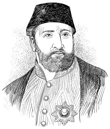 Ottoman sultan Abdulaziz line art portrait, vector.のイラスト素材