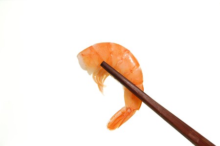 Succelent sushi prawn isolated on a white backgroundの写真素材