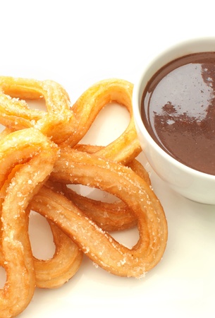 Spanish churros donuts with hot chocolateの写真素材