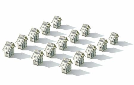 One hundred dollar notes in the shape of housesの写真素材