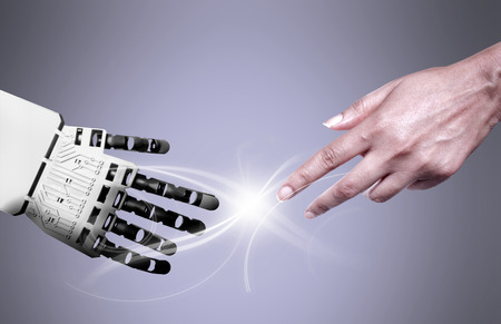 Robot and human connectionの写真素材