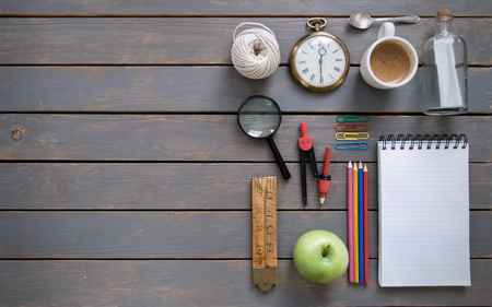Education flat lay background with spaceの写真素材
