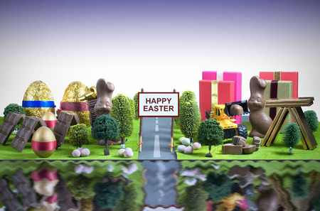 Happy Easter concept townの写真素材