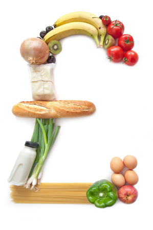 Food grocery shopping in the shape of the sterling pound symbolの写真素材