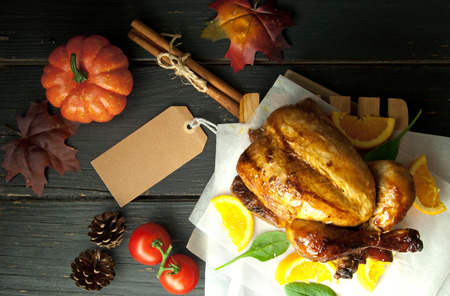 Label attached to roast turkeyの写真素材