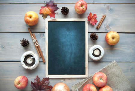 Autumn chalkboard background with spaceの写真素材