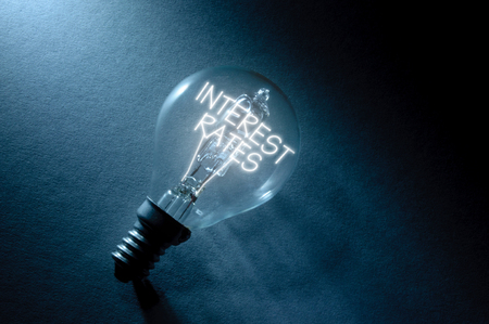 Interest rates business light bulb conceptの写真素材