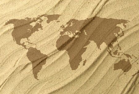 World map outline made from sandの写真素材