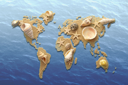 Sand sea shell world atlasの写真素材