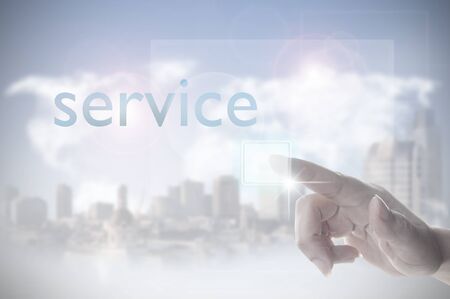 Finger selecting service option on touch screenの写真素材