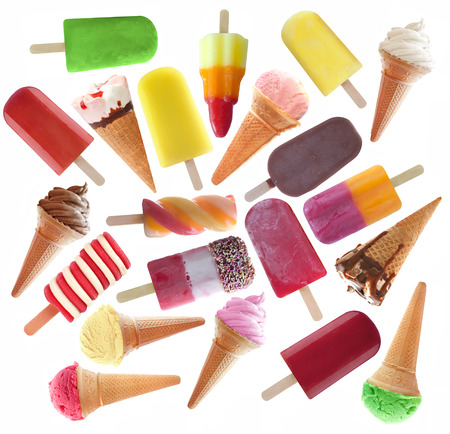 Ice popsicles and icecream assortmentの写真素材