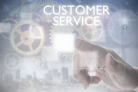 Finger clicking on a customer service touchscreenの写真素材