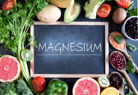 Fresh fruits vegetables and pulses with magnesium nutritionの写真素材