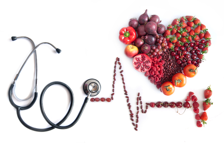 Cardiogram icon with heartshape made from food and stethoscopeの写真素材