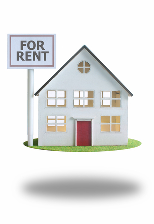 House for rent floating on grass platformの写真素材