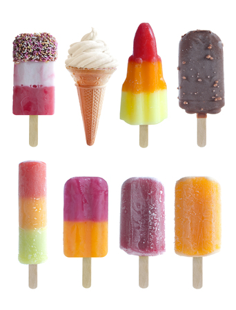 Set of ice popsicles over a white backgroundの写真素材