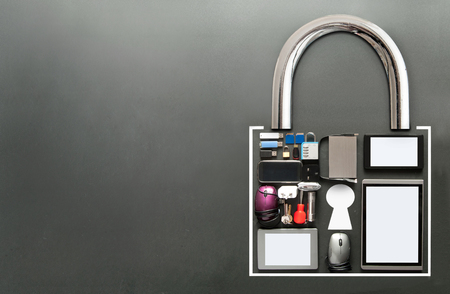 Internet security concept, devices in shape of a padlockの写真素材