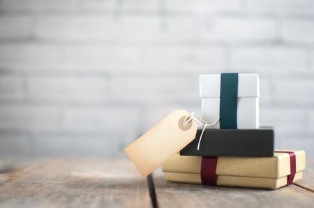 Empty gift label attached to presents の写真素材