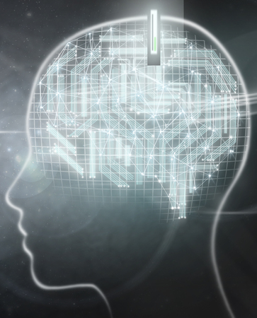 Human outline with circuits and implantの写真素材