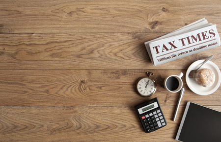 Tax times mock up newspaper with background spaceの写真素材