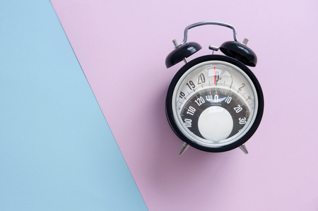 Clock with bathroom scales monitor screenの写真素材