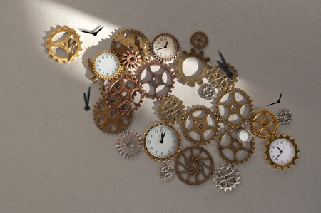 Clock parts including hands gears and cogsの写真素材