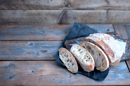 Closeup of open crumb sourdough bread slices