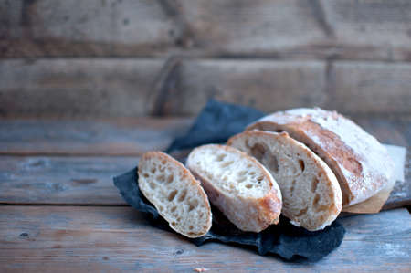 Sourdough bread boule slices closeupの写真素材
